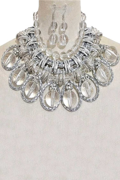 Clear Beads Mix Chain Statement Necklace Set - steven wick