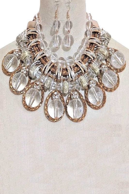 Clear Beads Mix Chain Statement Necklace Set - steven wick