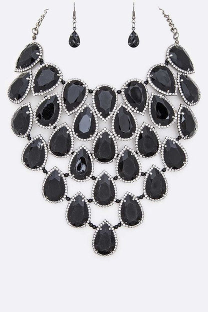 Crystal Teardrop Statement Bib Necklace Set - steven wick