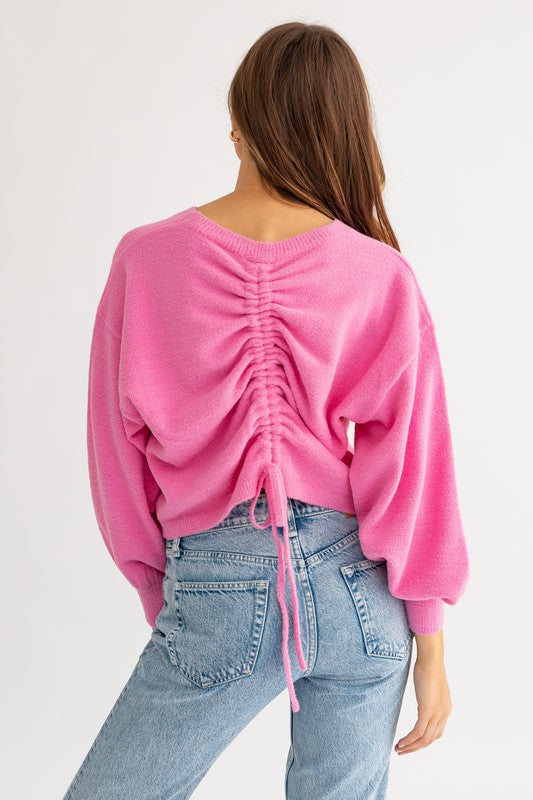 Fuzzy Sweater with Back Ruching - steven wick