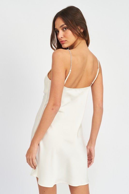 Rhinestone Strap Mini Slip Dress - steven wick