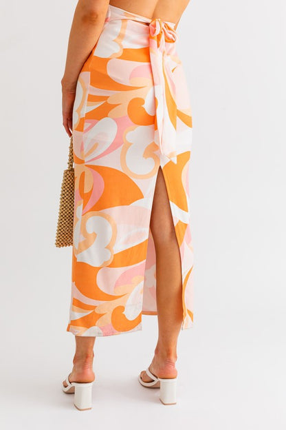 White-Orange Casual Sleeveless Midi Dress - steven wick