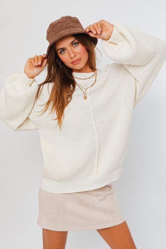 Ribbed Knitted Long-Sleeved Pullover Sweater - steven wick