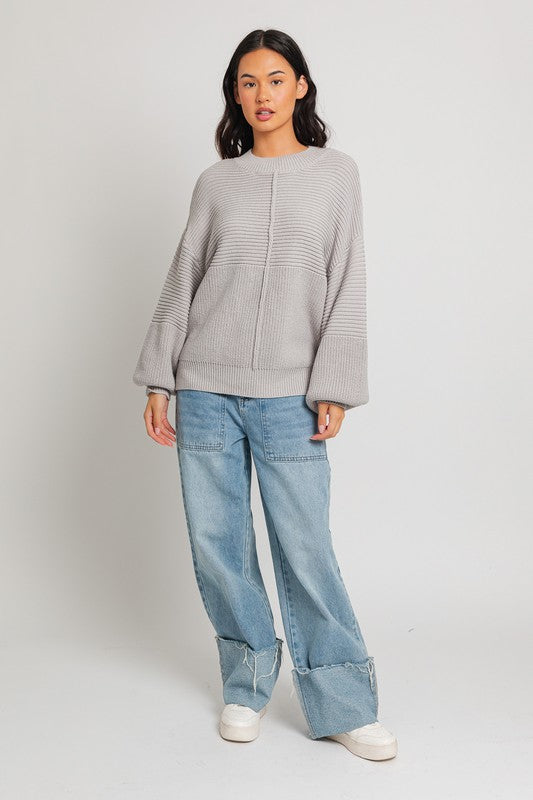 Ribbed Knitted Long-Sleeved Pullover Sweater - steven wick