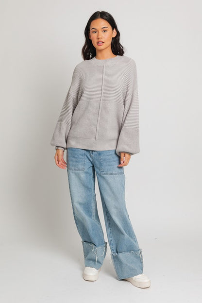 Ribbed Knitted Long-Sleeved Pullover Sweater - steven wick