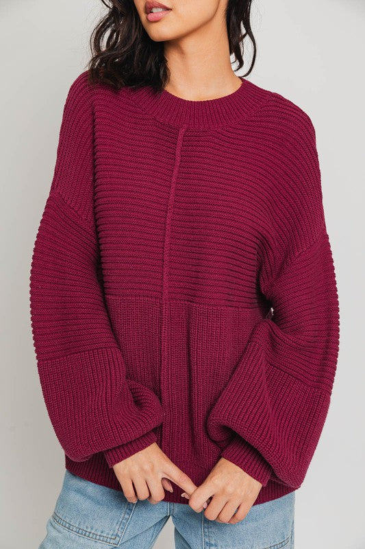 Ribbed Knitted Long-Sleeved Pullover Sweater - steven wick