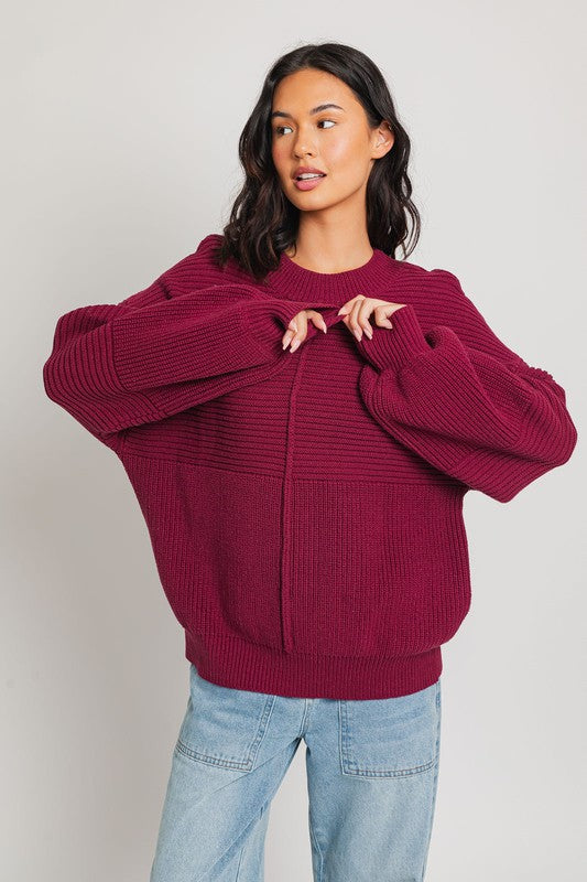 Ribbed Knitted Long-Sleeved Pullover Sweater - steven wick