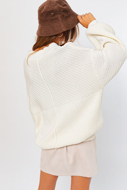 Ribbed Knitted Long-Sleeved Pullover Sweater - steven wick