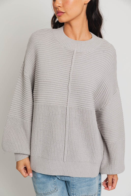 Ribbed Knitted Long-Sleeved Pullover Sweater - steven wick