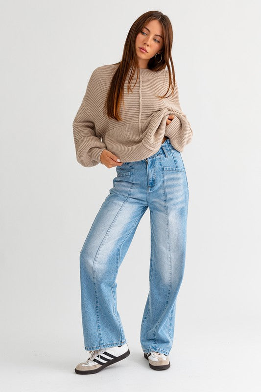 Ribbed Knitted Long-Sleeved Pullover Sweater - steven wick
