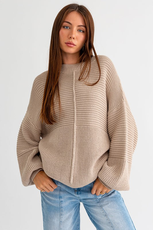 Ribbed Knitted Long-Sleeved Pullover Sweater - steven wick