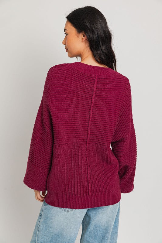Ribbed Knitted Long-Sleeved Pullover Sweater - steven wick