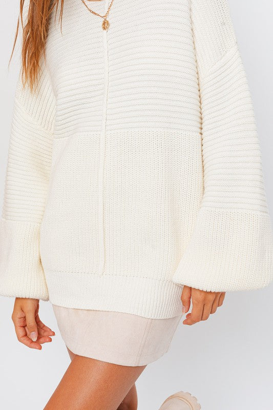 Ribbed Knitted Long-Sleeved Pullover Sweater - steven wick