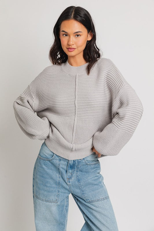 Ribbed Knitted Long-Sleeved Pullover Sweater - steven wick