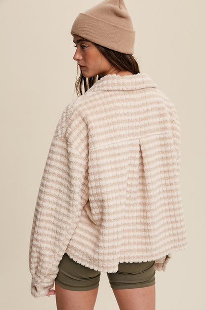 Long-Sleeved Loose Fitting Plaid Fleece Shacket