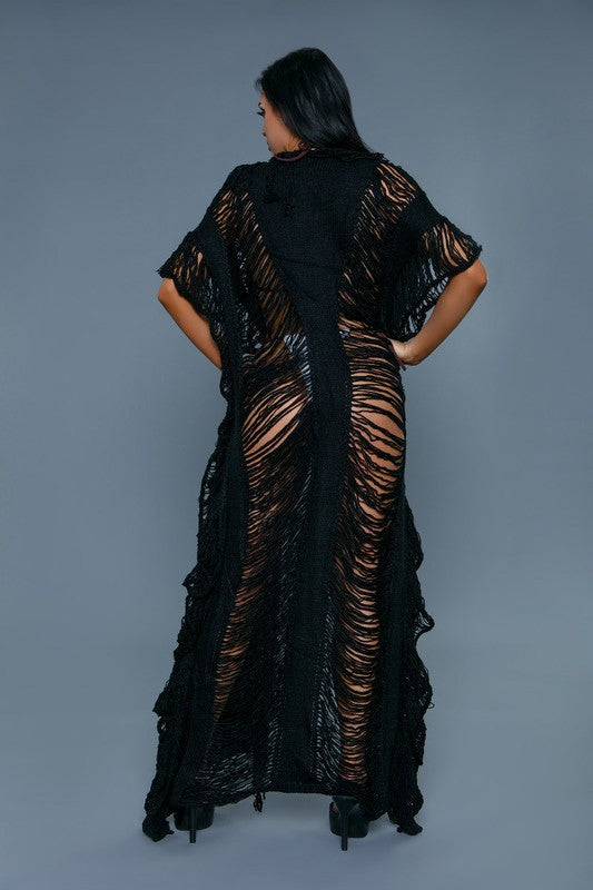 Fringe Open Front Maxi Cover Up - steven wick