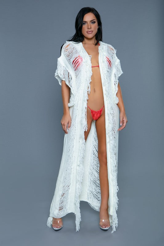 Fringe Open Front Maxi Cover Up - steven wick