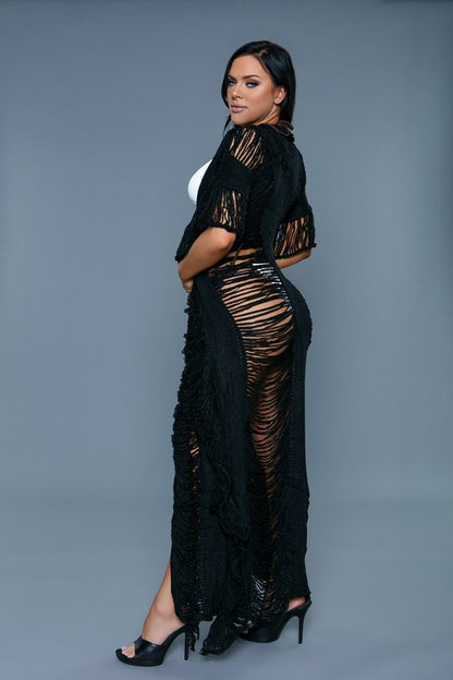 Fringe Open Front Maxi Cover Up - steven wick