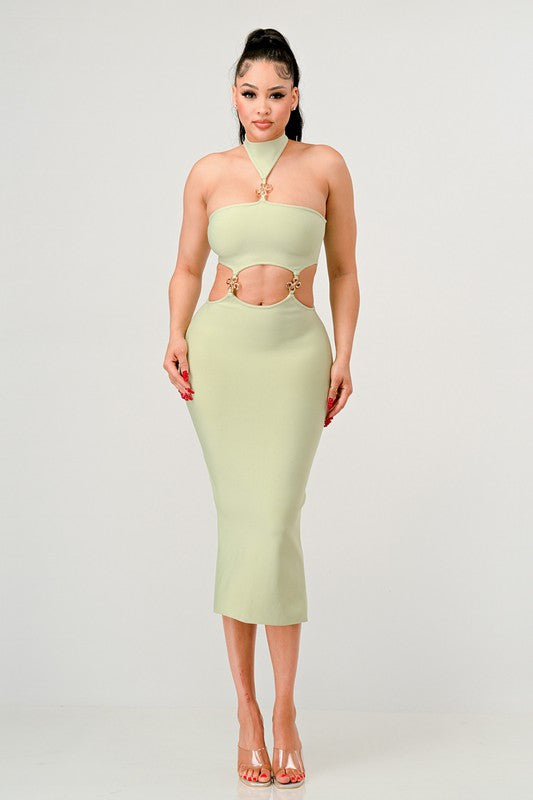 Strapless Sage Cutout Midi Bandage Dress - steven wick