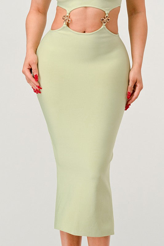 Strapless Sage Cutout Midi Bandage Dress - steven wick