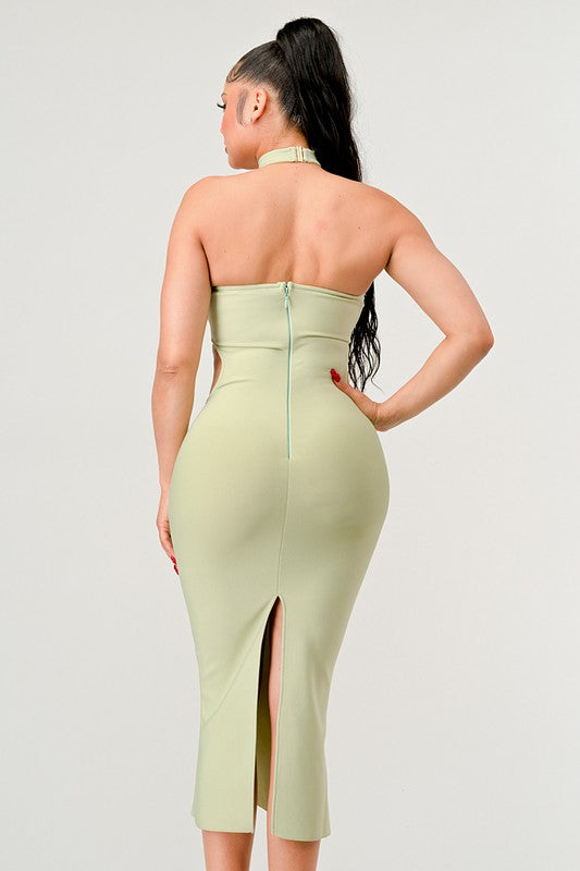 Strapless Sage Cutout Midi Bandage Dress - steven wick