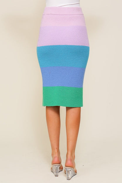 High-Waisted Midi Sweater Multicolor Skirt - steven wick