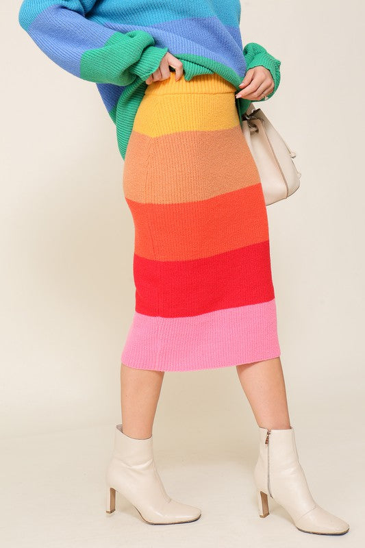 High-Waisted Midi Sweater Multicolor Skirt - steven wick