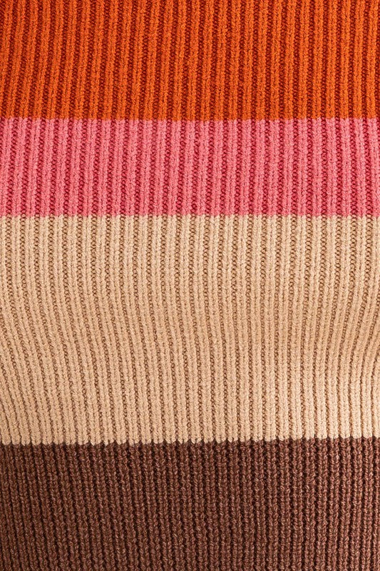 Long Sleeve Color Block Stripe Knit Top - steven wick