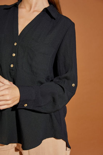 V Neck Button Down Henley Shirt - steven wick
