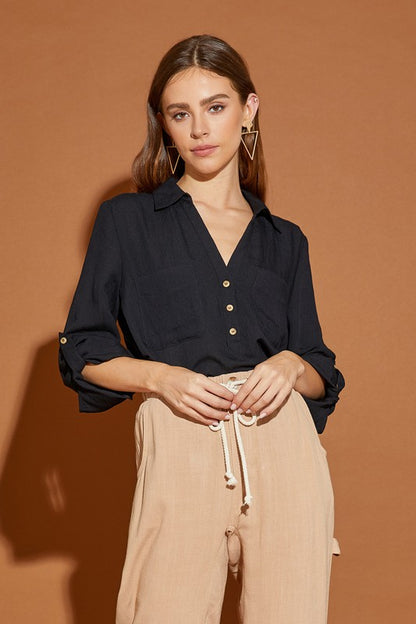 V Neck Button Down Henley Shirt - steven wick