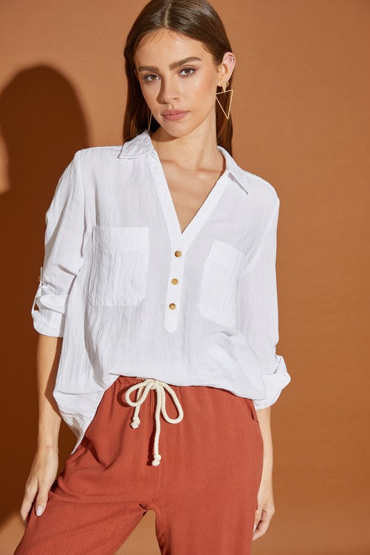 V Neck Button Down Henley Shirt - steven wick