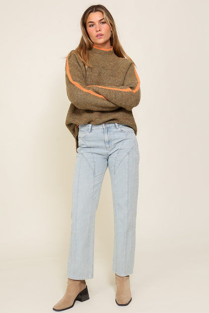 Marled Brown Raglan Sleeve Funnel Neck Sweater - steven wick