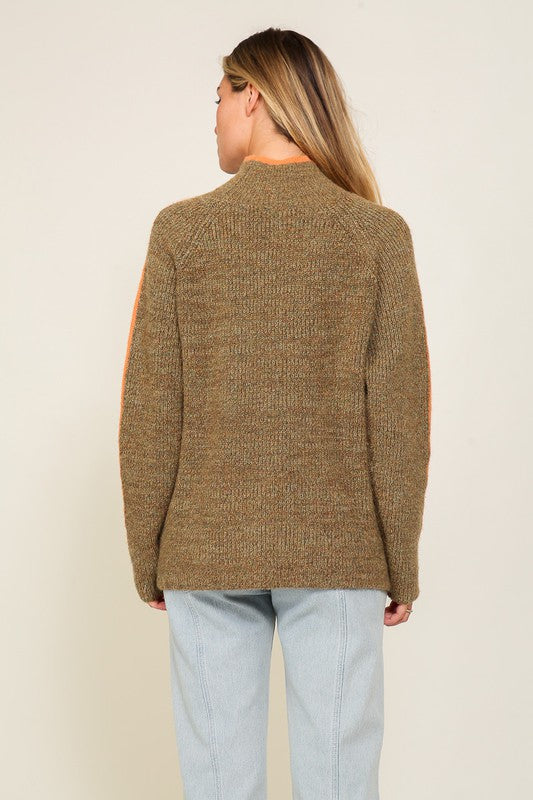 Marled Brown Raglan Sleeve Funnel Neck Sweater - steven wick