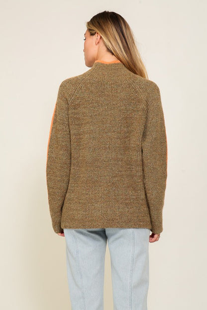 Marled Brown Raglan Sleeve Funnel Neck Sweater - steven wick