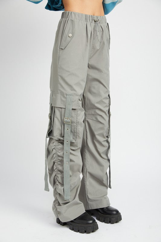 Charcoal High Waist Pinstripe Cargo Parachute Pants - steven wick