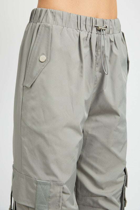 Charcoal High Waist Pinstripe Cargo Parachute Pants