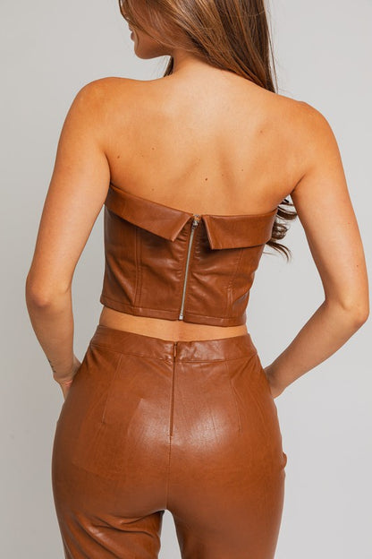 Brown Faux Leather Cropped Tube Top - steven wick