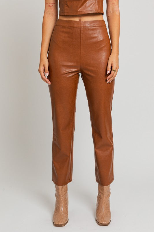 Brown Faux Leather Straight Pants - steven wick