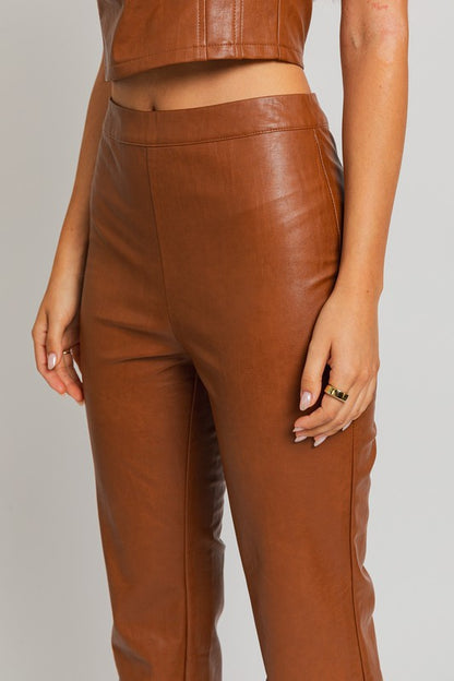 Brown Faux Leather Straight Pants - steven wick
