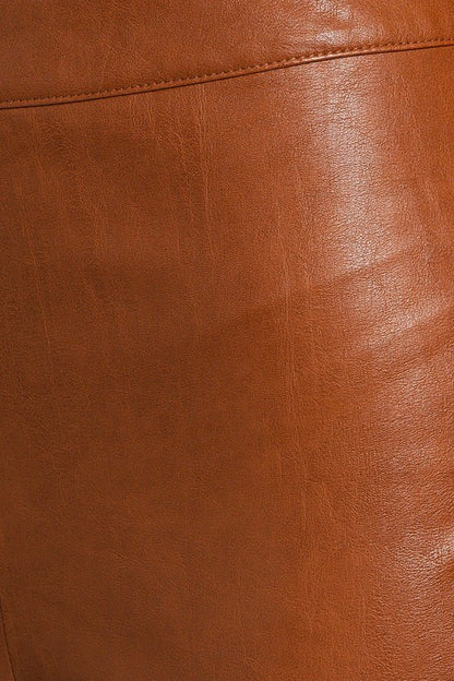 Brown Faux Leather Straight Pants - steven wick