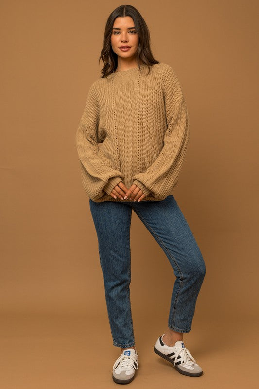 Cozy Balloon Long Sleeve Braid Sweater - steven wick