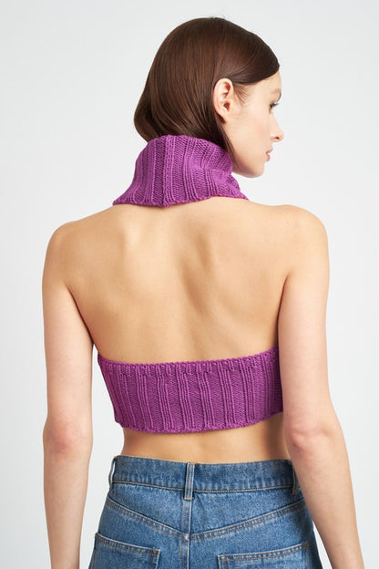 Knit Turtle Neck Open Back Crop Top - steven wick