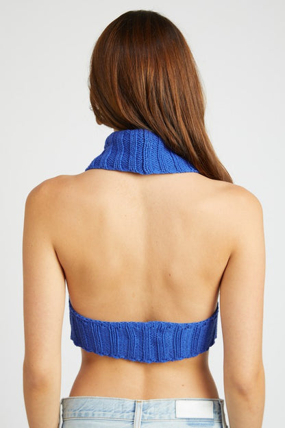 Knit Turtle Neck Open Back Crop Top - steven wick