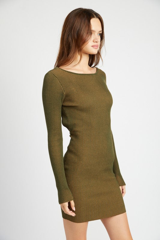 Bodycon Mini Knit Dress With Open Back PINK COMBO / S Bodycon Mini Knit Dress With Open Back PINK COMBO / S