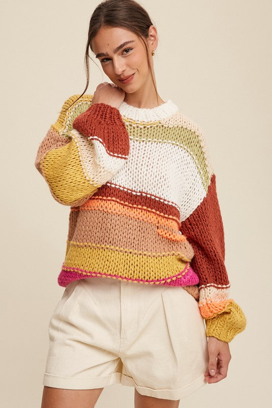 Round Neckline  Knit Hand Crochet Sweater - steven wick