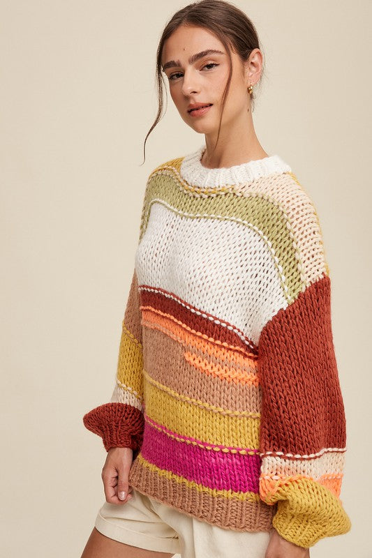 Round Neckline  Knit Hand Crochet Sweater - steven wick