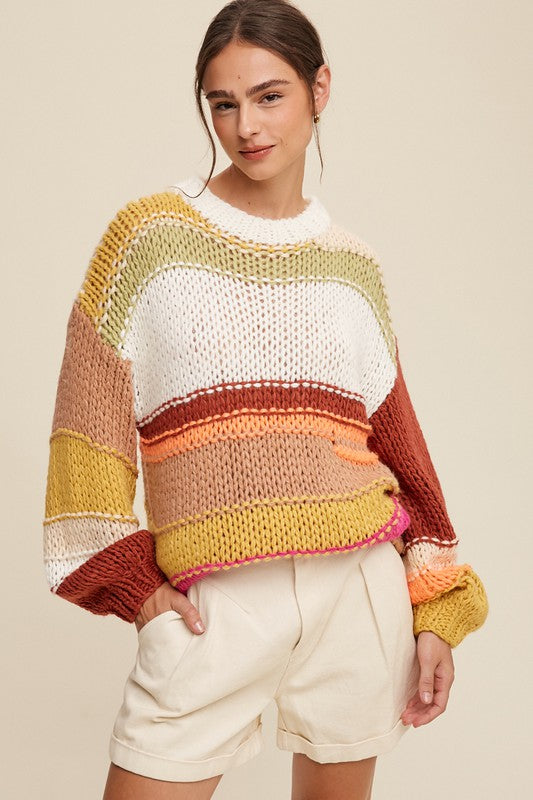 Round Neckline  Knit Hand Crochet Sweater - steven wick