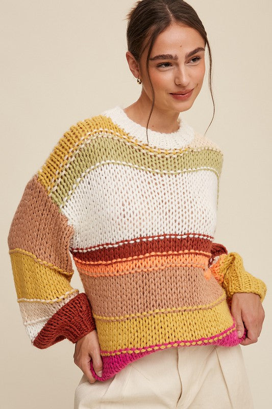 Round Neckline  Knit Hand Crochet Sweater - steven wick