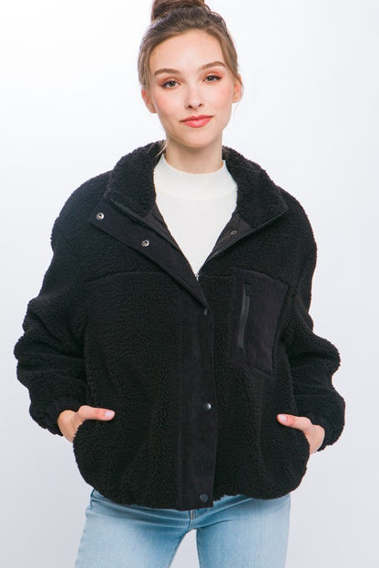 Long-Sleeved Cozy Sherpa Puffer Jacket
