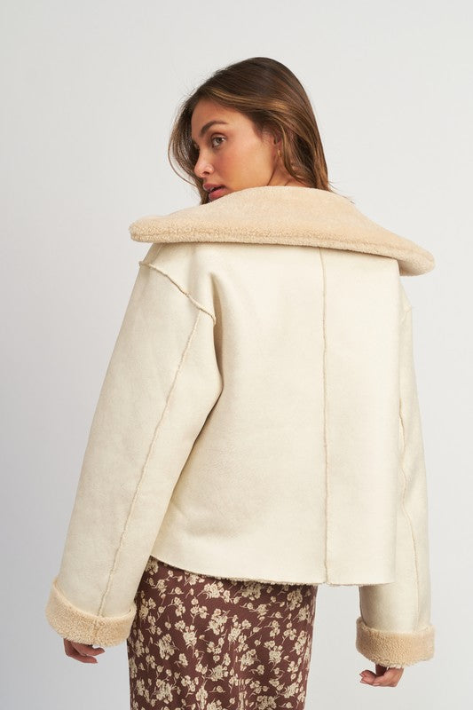 Reversible Long-Sleeved Fur Cropped Jacket